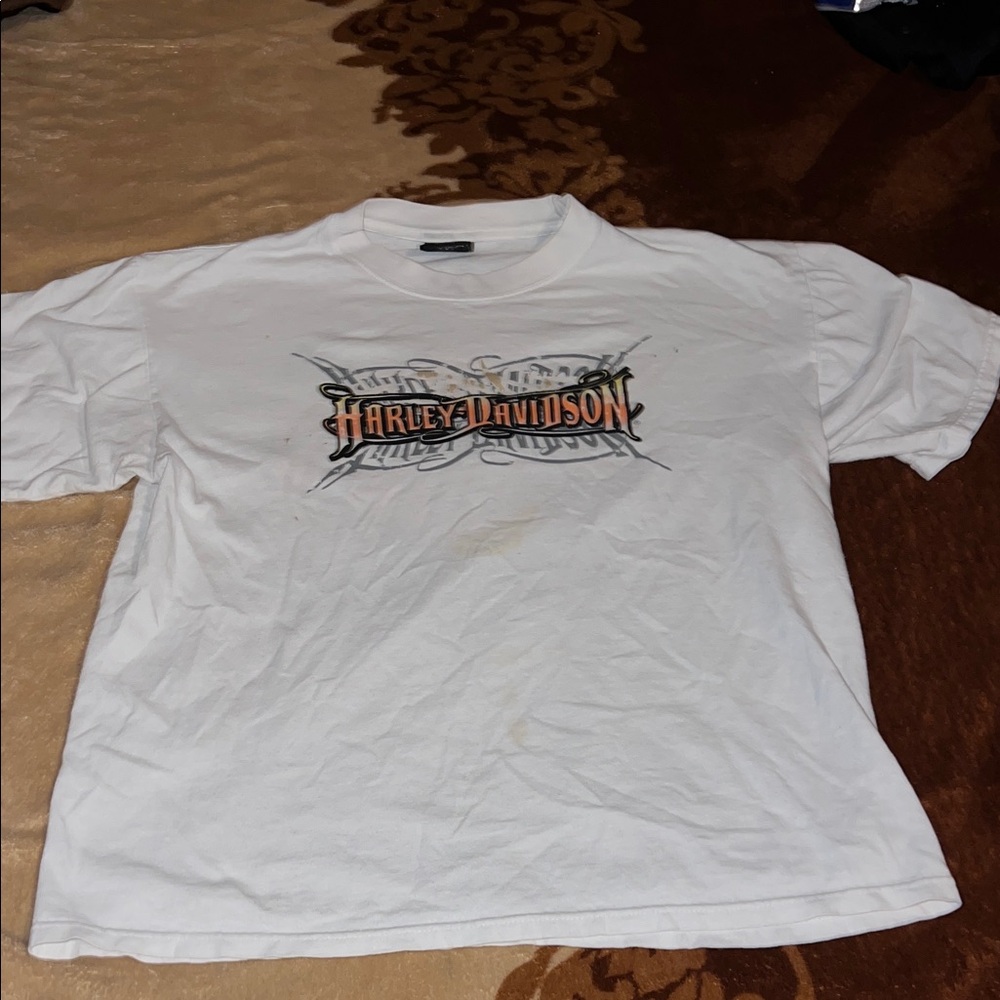 Harley-Davidson White and Orange Logo Tee